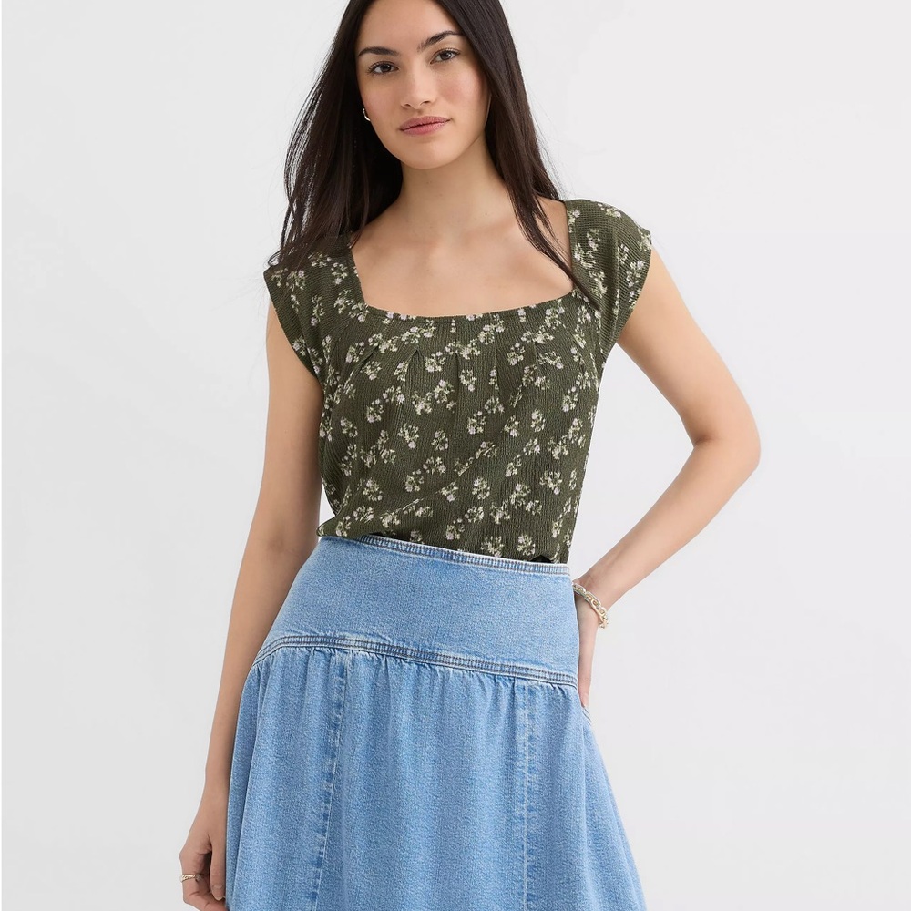 LOFT Olive Floral Square-Neck Tank Top